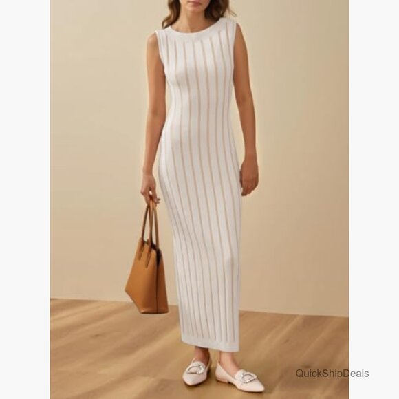 Sleeveless Sweater Dress Mock Neck Ribbed Knit Maxi - Picture 3 of 7